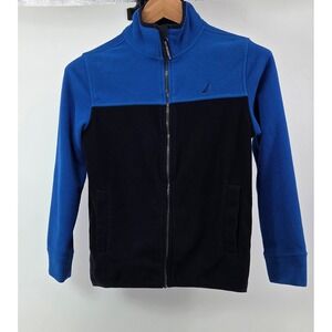 Nautica Kids Blue Black Colorblock Fleece Zip Up Jacket Boys‎ Girls Size M 10 12